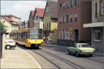 Als die Stuttgarter Stadtbahn noch jung war -    Für Straßenbahnfotografen sind die straßenbündigen Strecken natürlich fotogener als Bahnkörperstrecken, hier in Stuttgart