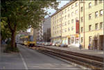 Als die Stuttgarter Stadtbahn noch jung war -    In Vorbereitung auf die Stadtbahn wurde schon zu Straßenbahnzeiten die Strecke durch den Stuttgarter Westen auf eigenen Bahnkörper verlegt.