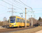 Am 14.02.2019 verkehrt ein DT 8.12 als U5 nach Leinfelden zwischen Möhringen Freibad und Leinfelden Frank über die Fildern.