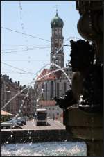 Schönes Augsburg IV -     Blick durch den Herkulesbrunnen in die Maximilanstraße mit der Basilika St.