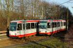 An der Haltestelle Am Honnengraben treffen sich am 11.03.2015 die Tw 313 und 329