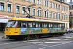 201 204 Kinderstrassenbahn Lottchen verlässt gerade das Depot von Dresden am 25.06.18.