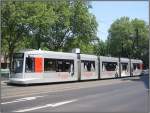 Niederflur-Straenbahn 2201 der Rheinbahn, eingesetzt auf der Linie 709 in Richtung Neuss, steht am 28.04.2007 an der Haltestelle Graf-Adolf-Platz in Dsseldorf.