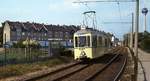 Zum Vergleich mit dem vorherigen Bild eine Aufnahme vom 31.05.1986: Fast an der gleichen Stelle ist der 1937 in Dienst gestellte Niederflurtriebwagen 267 mit dem Beiwagen 316 anlässlich des