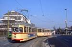 Dsseldorf Tw 2101 mit Bw 1601 in Unterrath, 05.03.1987.