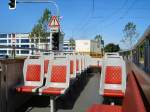 umgebauter offener Beiwagen (ehem. Gotha-Beiwagen), hier am Hauptfriedhof bei der Erffnung des Streckenteils Hauptfriedhof - Bindersleben, 20.6.2005