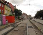 Gleisbaustelle am 01.09.2013 an der Haltestelle Domplatz Nord.