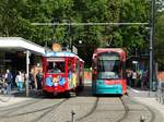 VGF K-Wagen 105 und Bombardier S-Wagen 270 am 20.08.17 in Frankfurt Zoo