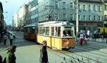 Straßenbahn Gera__Tw 131 [ET50, LOWA Werdau, 1951; 1991 an Naumburg] im Stadtzentrum ...__05-03-1990