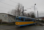 TWSB 505 als Linie 4 von Tabarz nach Gotha Hauptbahnhof, am 25.03.2016 am Gleisdreieck Waltershausen.