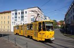 Straßenbahn Gotha / Thüringerwaldbahn: Tatra KT4D der Thüringerwaldbahn und Straßenbahn Gotha GmbH - Wagen 319, aufgenommen im Mai 2016 in der Nähe der Haltestelle