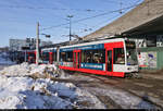 MGT-K (Bombardier Flexity Classic), Wagen 688, mit Werbung für die Hochschule Merseburg, und 68?, verlassen mit abweichender Linienführung den Riebeckplatz in Halle (Saale).

🧰 Hallesche Verkehrs-AG (HAVAG)
🚋 Linie 9<sup>E</sup> ↺ Soltauer Straße–Glauchaer Platz–Marktplatz–Am Steintor–Riebeckplatz–Hauptbahnhof–Betriebshof Freiimfelder Straße–Am Steintor–Riebeckplatz–Glaucher Platz–Soltauer Straße
🕓 14.2.2021 | 15:35 Uhr