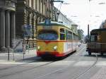 Wagen 214 auf der Linie 5 kurz vor dem Karlruher Marktplatz.