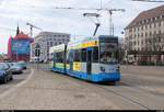 NGTW6 (Leoliner), Wagen 1328 mit Werbung für das Autohaus König, der Leipziger Verkehrsbetriebe (LVB) als Linie 14 von und zum S-Bf.