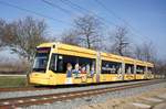 Straßenbahn Mainz / Mainzelbahn: Stadler Rail Variobahn der MVG Mainz - Wagen 218, aufgenommen im März 2017 zwischen Mainz-Lerchenberg und Mainz-Marienborn.