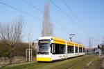 Straßenbahn Mainz / Mainzelbahn: Stadler Rail Variobahn der MVG Mainz - Wagen 235, aufgenommen im Februar 2018 in Mainz-Bretzenheim.