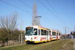 Straßenbahn Mainz / Mainzelbahn: Duewag / AEG M8C der MVG Mainz - Wagen 276, aufgenommen im Februar 2018 in Mainz-Bretzenheim.