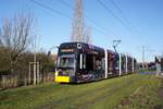 Straßenbahn Mainz / Mainzelbahn: Stadler Rail Variobahn der MVG Mainz - Wagen 234, aufgenommen im Februar 2018 in Mainz-Bretzenheim.