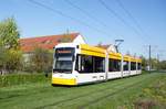 Straßenbahn Mainz / Mainzelbahn: Stadler Rail Variobahn der MVG Mainz - Wagen 218, aufgenommen im April 2018 in Mainz-Bretzenheim.