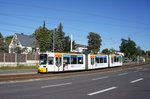 Straßenbahn Mainz: Adtranz GT6M-ZR der MVG Mainz - Wagen 205, aufgenommen im August 2016  in Mainz-Hechtsheim.