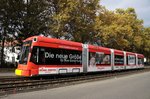 Straßenbahn Mainz: Stadler Rail Variobahn der MVG Mainz - Wagen 222, aufgenommen im Oktober 2016 in Mainz-Gonsenheim.