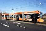 Straßenbahn Mainz: Stadler Rail Variobahn der MVG Mainz - Wagen 229, aufgenommen im November 2016 in Mainz-Hechtsheim.