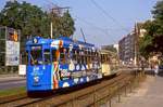 Nrnberg Tw 238 mit Bw 1539 am Laufertorgraben, 31.08.1987.