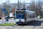 POTSDAM, 17.04.2010, Tramlinie 93 nach Bahnhof Rehbrücke bei der Einfahrt in die Straßenbahnhaltestelle Hauptbahnhof    