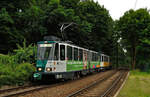 Potsdam KT4D Traktion  156 + 256 als Linie 91 vor der nächsten Haltestelle Luftschiffhafen, 16.08.2013.