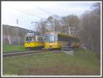 Abschied von der Straenbahnlinie 15 der Stuttgarter Straenbahn und Erffnung der Stadtbahnlinie U15 am 08.12.2007, Parallelfahrt des historischen Triebwagens 418 mit dem Erffnungszug der U15 mit