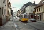 Am 01.03.1987 ist GT4 436 auf der Stuttgarter Straße in Feuerbach nach Hedelfingen unterwegs 