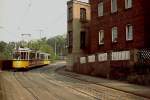 Einzige Abwechslung im Stuttgarter GT4-Einerlei waren im Mai 1978 die wenigen noch im Einsatz befindlichen DoT4, hier als Linie 13 mit einem zweiachsigen Beiwagen in Feuerbach