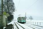 END__Zug mit Bw 31 in der Ausweiche 'Krähenbach' bei Nellingen an der Neuhausener Strecke.__15-01-1977