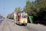 Flensburg: Städtische Straßenbahn Flensburg SL 1 (Tw 42) Ostseebadweg am 8. Oktober 1972. - Scan eines Farbnegativs. Film: Kodak Kodacolor X. Kamera: Kodak Retina Automatic II.