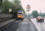 Wuppertal SL 601 (DWAG-GT8 3821) Dsseldorfer Strasse / Sandfeld im Mai 1987.