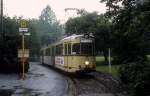 Wuppertal SL 611 (GT8 3830) Gabelpunkt im Mai 1987.