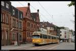 Triebwagen 1017 mit Beiwagen 1057 in Ludwigshafen-Mundenheim.