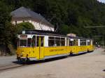 Kirnitzschtalbahn 6+25+21 bei haltestelle Botanische Garten in Bad Schandau, 10-6-2014