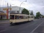 TW 3802  der BVG beim Strassenbahn - Korso zum Anlass des 125-Jhrigen Jubilums der Strassenbahn in Berlin in der Lichtenberger Siegfriedstrasse 2006