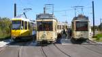 TATRA und hist. Strassenbahn in der Endschleife in Falkenberg, September 2007