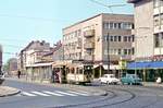 Berlin Tw 3407 auf der Linie 75 durch Spandau, Sommer 1962.