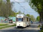 Reko-Dreiwagenzug des DVN Berlin in Heinersdorf. Der Denkmalpflegeverein Nahverkehr kümmert sich um historische Fahrzeuge aus Berlin und Umland und führt immer wieder interessante Themenfahrten durch. 20.4.2014