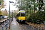 Berlin BVG SL 61 (KT4D 6159) Friedrichshagen, Altes Wasserwerk am 16. Oktober 2014. - Wegen Fahrleitungs- und Gleisbauarbeiten am Müggelseedamm zwischen Hirschgraben und Spreestrasse und am Fürstenwalder Damm zwischen S-Bahnhof Friedrichshagen und Rahnsdorf, Waldschänke fuhr die Linie 61 von Hirschgraben wie die Linie 60 bis Friedrichshagen, Altes Wasserwerk.