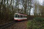 Zwischen den Haltestellen Am Honnengraben und Papenholz durchfährt die Linie 310 ein kleines Waldstück, hier mit dem M6S 332 am 10.12.2019