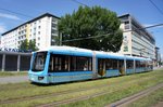 Straßenbahn Chemnitz / CVAG Chemnitz: Bombardier Variobahn 6NGT-LDZ der Chemnitzer Verkehrs-AG (CVAG) - Wagen 906, aufgenommen im Juni 2016 in der Innenstadt von Chemnitz.