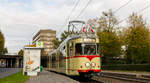 Anlässlich einer Sonderfahrt des verkehrshistorischen Vereins Linie D e.V. konnte der Wagen 2269 des Typs K66 am 22. Oktober 2013 an der Haltestelle Volksgarten S-Bahnhof abgelichtet werden.