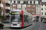 Zeitgemäß verabschiedet die Rheinbahn ihre Fahrgäste wie hier am NF6 2109 am 06.11.2021 zu sehen ist