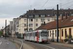 Ein GT8SU (Tw 3218) der Rheinbahn fuhr am 26.04.2015 als Linie 703 von Gerresheim S Richtung Graf-Adolf-Platz und legt hier einen Halt an der Haltestelle Morper Straße ein.