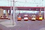 Duisburg ..., 1059, 1079, 1056, 1232, 1082, Betriebshof Grunewald, 05.04.1986.