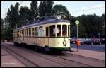 Harkort Oldtimer Straßenbahn Wagen 177 aus dem Duisburger Museumspark am 10.5.1991 anläßlich eine Sonderfahrt im Rahmen des BDEF Verbandstages in Dinslaken.